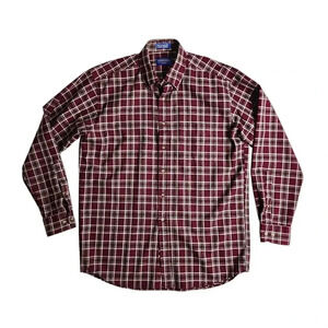 Sir Pendleton Button‎ Shirt 100% Virgin Wool Maroon Plaid Size Large